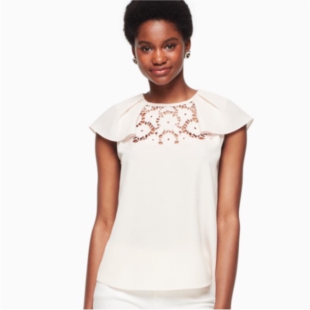 Kate Spade Baja Bound Lace Embroidered Blouse in Rosedew Size Medium